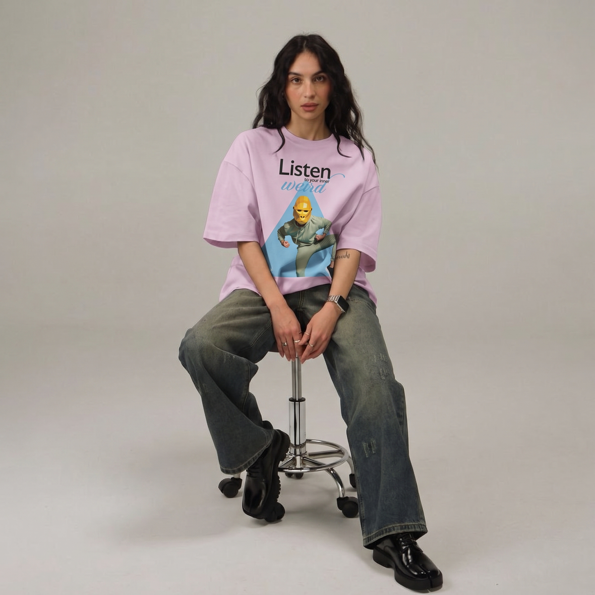ApeLabs Oversized T-Shirt for Men & Women (Ash Lilac) – Premium Cotton Unisex Baggy Tee, Relaxed Fit, Streetwear Style