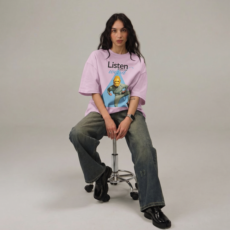 ApeLabs Oversized T-Shirt for Men & Women (Ash Lilac) – Premium Cotton Unisex Baggy Tee, Relaxed Fit, Streetwear Style