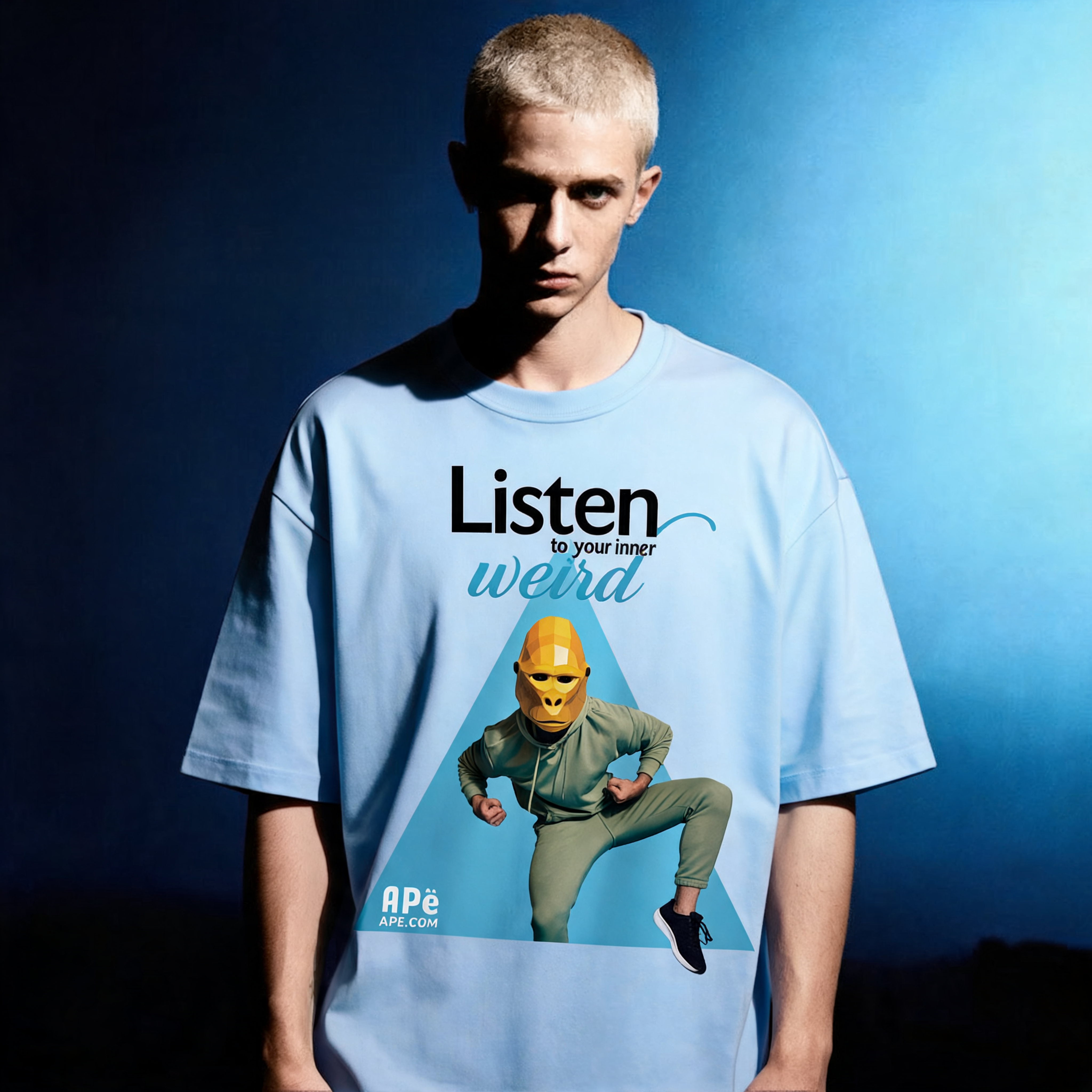 ApeLabs Oversized T-Shirt for Men & Women (Glacier Blue) – Premium Cotton Unisex Baggy Tee, Relaxed Fit, Streetwear Style