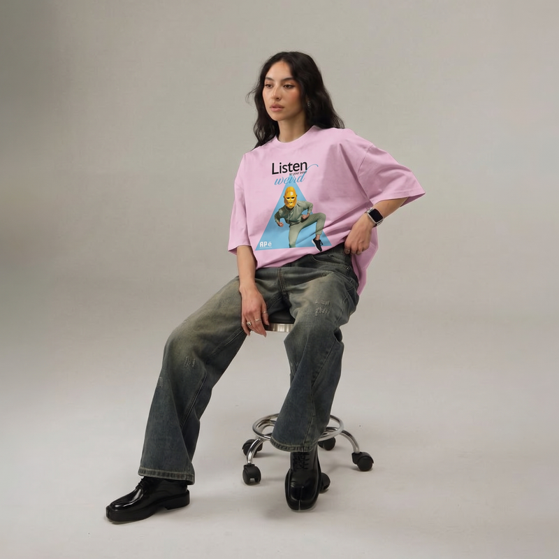 ApeLabs Oversized T-Shirt for Men & Women (Ash Lilac) – Premium Cotton Unisex Baggy Tee, Relaxed Fit, Streetwear Style
