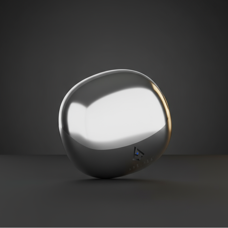 Silver metallic ring with 'APELABS' branding on a white background