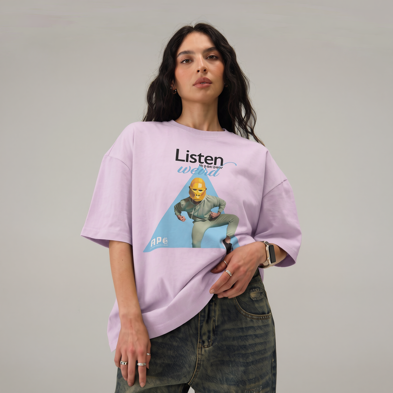 ApeLabs Oversized T-Shirt for Men & Women (Ash Lilac) – Premium Cotton Unisex Baggy Tee, Relaxed Fit, Streetwear Style