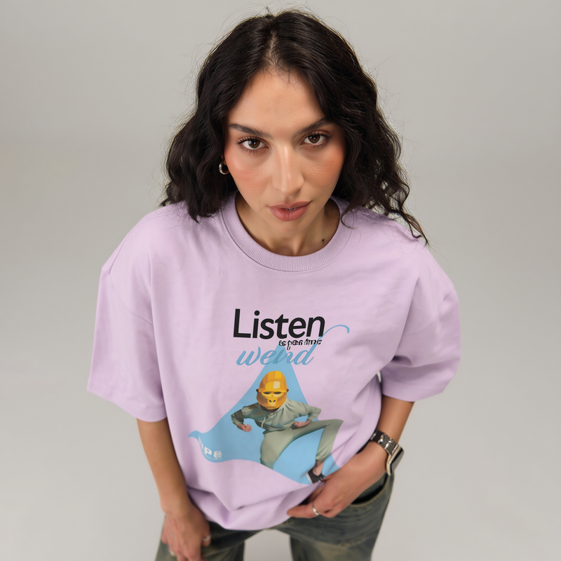 ApeLabs Oversized T-Shirt for Men & Women (Ash Lilac) – Premium Cotton Unisex Baggy Tee, Relaxed Fit, Streetwear Style