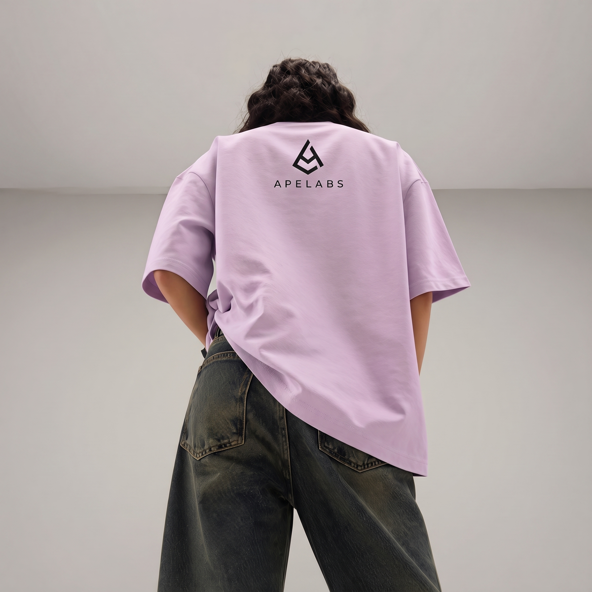 ApeLabs Oversized T-Shirt for Men & Women (Ash Lilac) – Premium Cotton Unisex Baggy Tee, Relaxed Fit, Streetwear Style