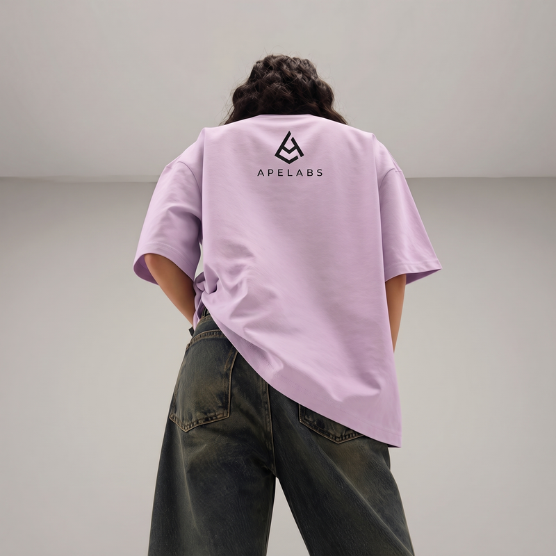 ApeLabs Oversized T-Shirt for Men & Women (Ash Lilac) – Premium Cotton Unisex Baggy Tee, Relaxed Fit, Streetwear Style