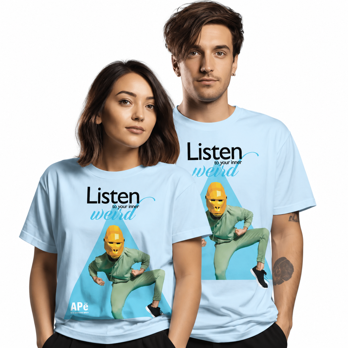 ApeLabs Couple Combo – 2 AirSpin Wireless Earbuds + 2 Oversized T-Shirts, Matching Gift Set for Couples, His & Hers Combo Pack
