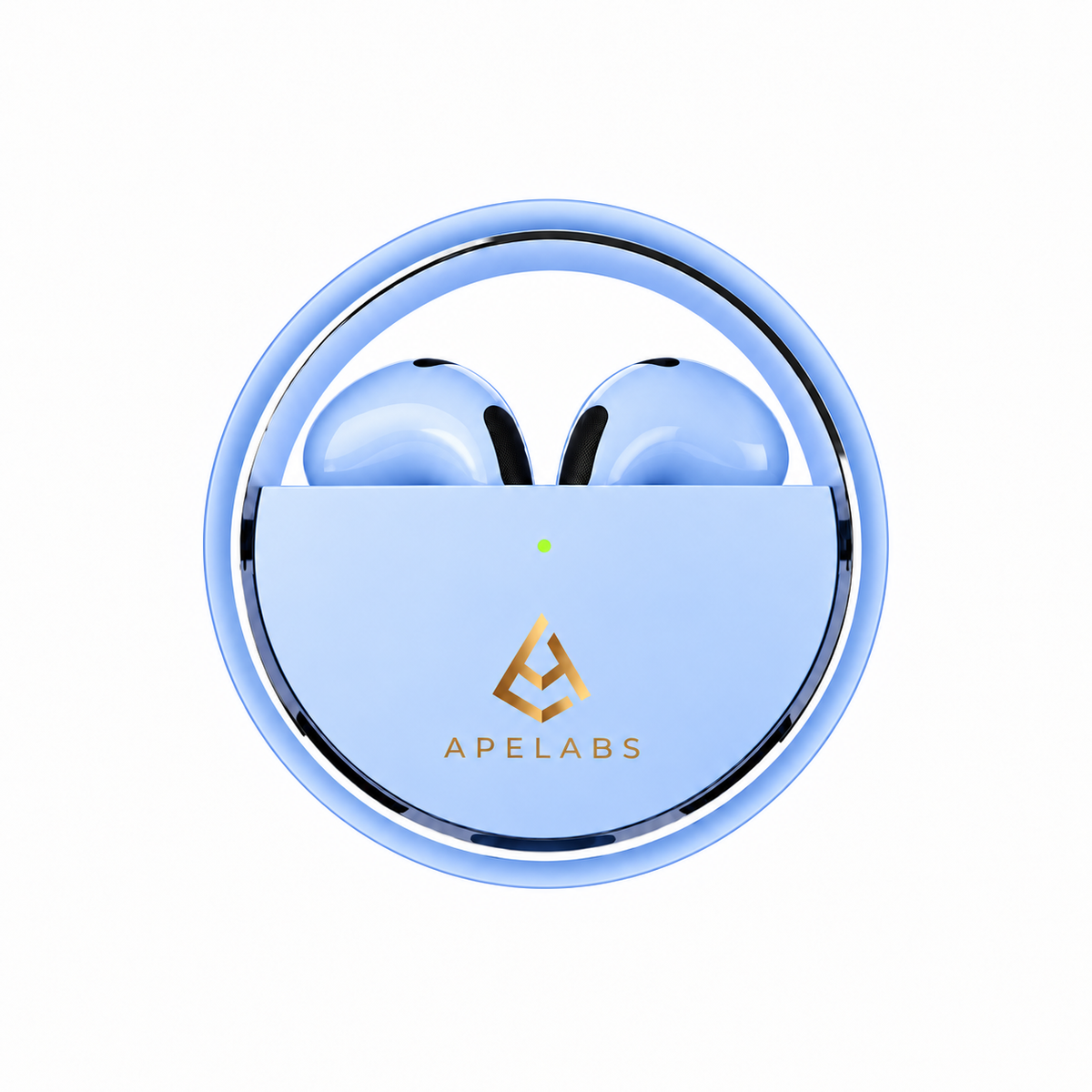 AirSpin Earbuds in Cool Blue, blue case with matching blue earbuds