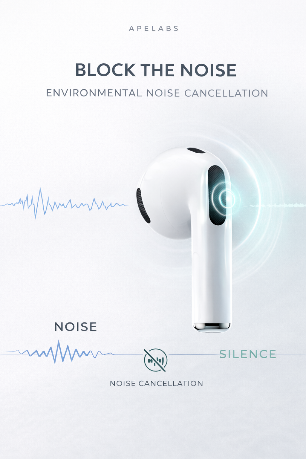 AirSpin Earbuds using ENC environmental noise cancellation to block background noise on calls