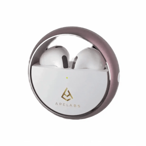 Renewed AirSpin Earbuds in Scarlet Gold, cream case with a rose-gold spin ring