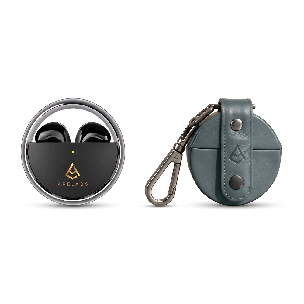 AirSpin Earbuds + Navy Leather Case Combo