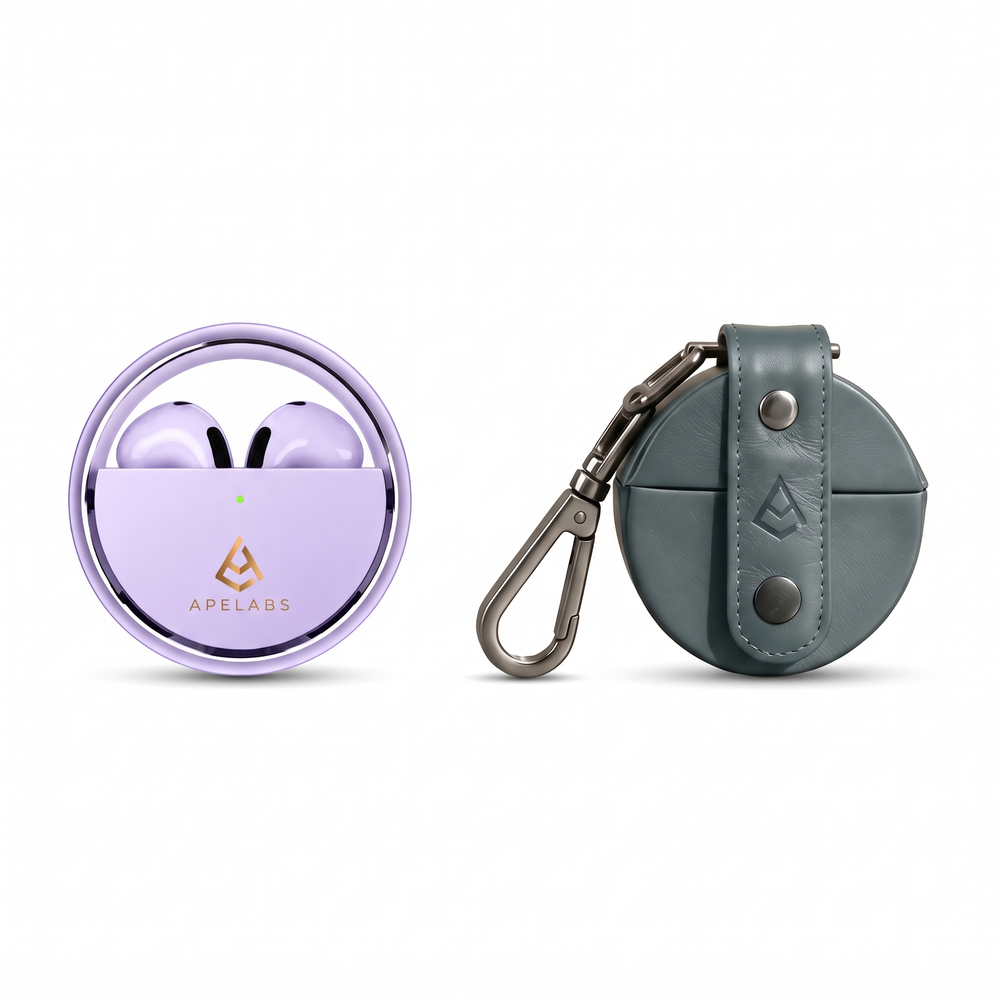 AirSpin Earbuds + Navy Leather Case Combo