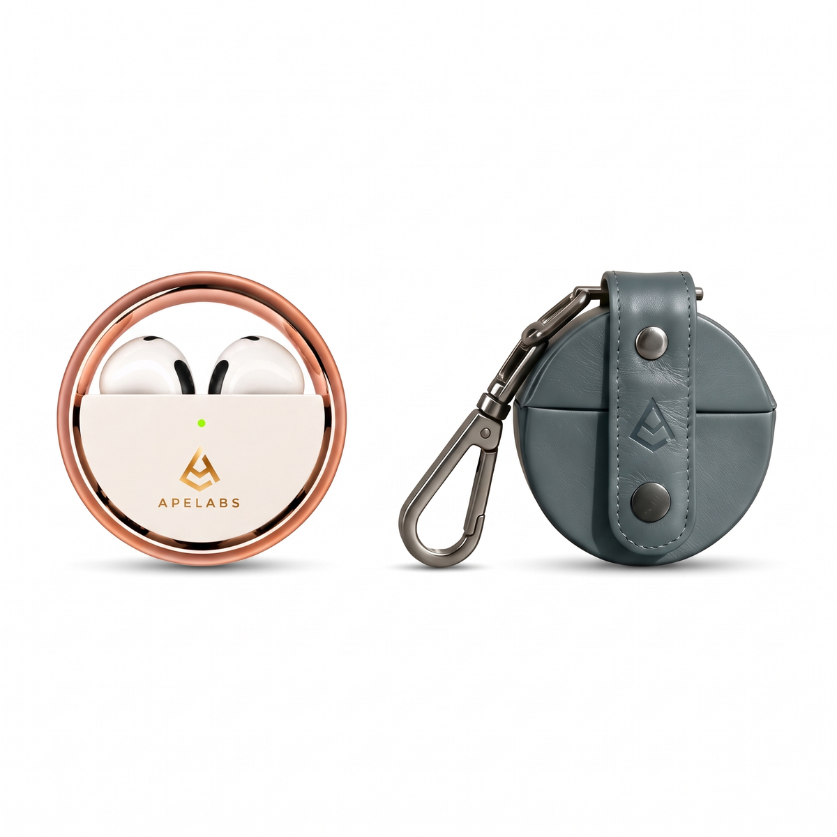 AirSpin Earbuds + Navy Leather Case Combo