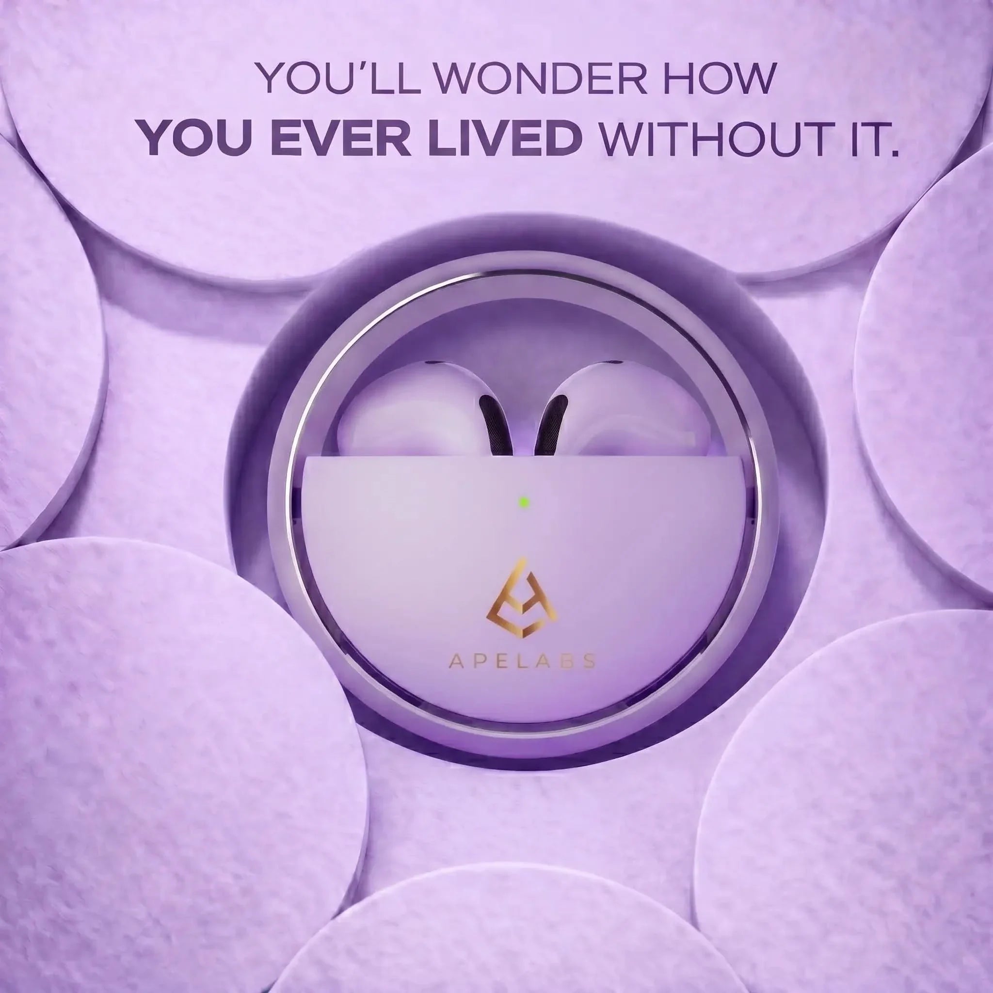 AirSpin Iced Purple earbuds resting in the open spin case