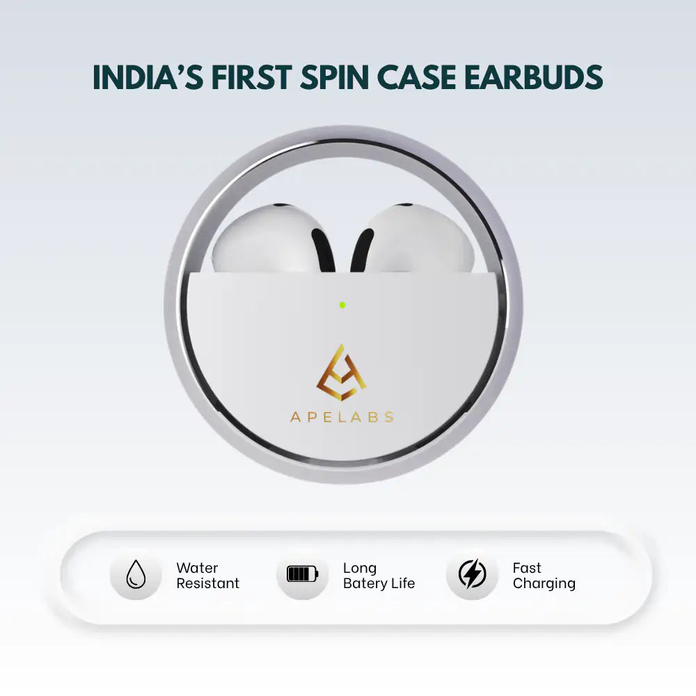 AirSpin Moon Silver Wireless Earbuds I 180° Rotating Case | HD Sound | ENC Calling | Long Battery Life